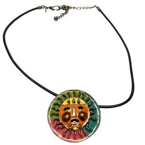 Chicos Sun Medallion Statement Necklace Enamel Pendant Celestial Tribal Boho
